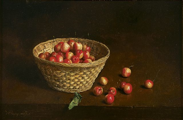 Dolphyn W.L.J.  | A still life with cherries in a basket, oil on panel 29.4 x 44.3 cm, signed l.l. and executed 1985