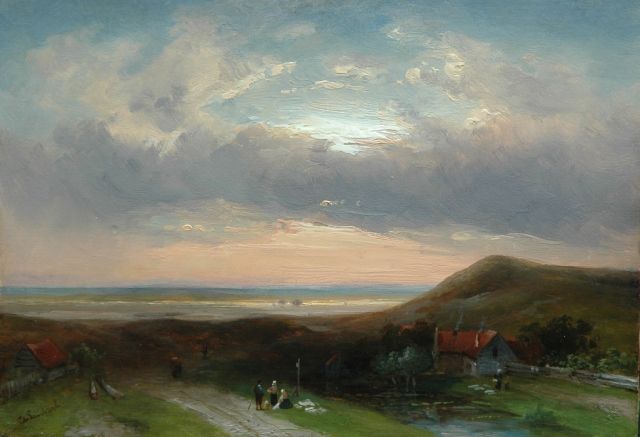 Leickert C.H.J.  | A summer evening in the dunes, oil on panel 23.7 x 33.0 cm, signed l.l.