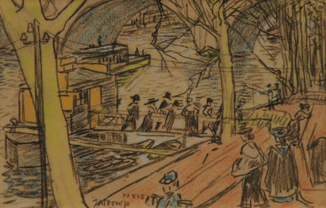 Jan Toorop | Along the Seine, Paris, pencil and coloured chalk on paper, 15.2 x 23.4 cm, signed l.l.c. and executed circa 1903