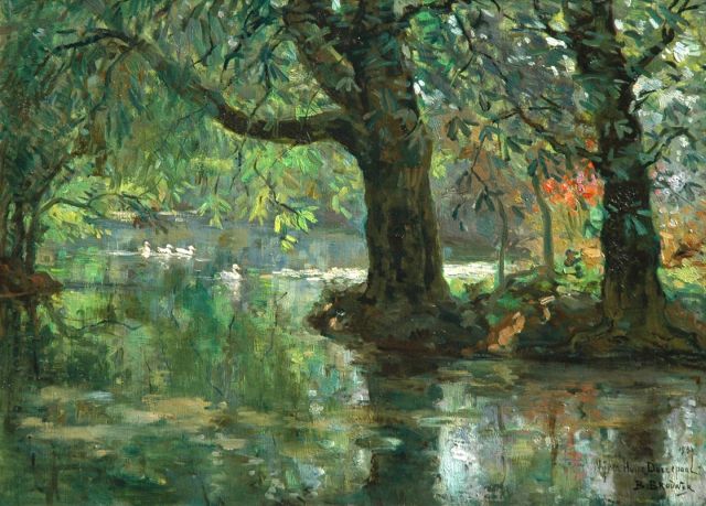 Brouwer B.J.  | The pond of Huize Dorrepaal, Voorburg, oil on canvas 53.2 x 73.4 cm, signed l.r. and executed 1932