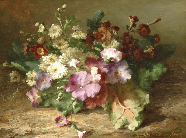 Roosenboom M.C.J.W.H.  | A flower still life, oil on paper laid down on panel 25.0 x 33.1 cm, signed l.r.