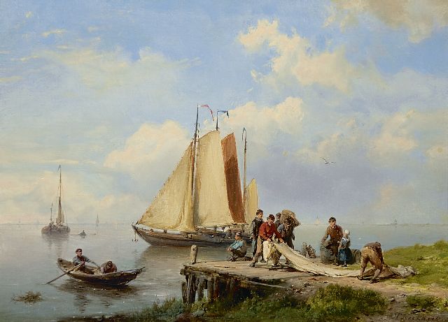 Hermanus Koekkoek | Folding of the sails, oil on panel, 19.3 x 26.3 cm, signed l.r.
