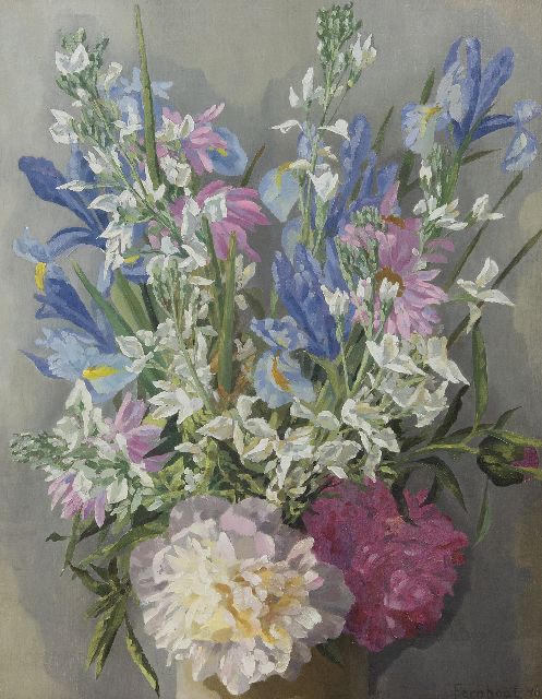 Fernhout E.R.J.  | A flower still life, oil on panel 40.8 x 31.7 cm, signed l.r. and dated '46