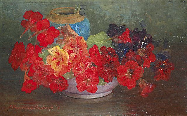 Johanna Haverkamp-Machwirth | A still life of Nasturtium, oil on canvas, 24.9 x 40.2 cm, signed l.l. and dated '13