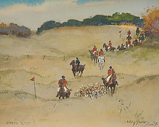 Sluiter J.W.  | The fox-hunt, watercolour on paper 22.8 x 25.3 cm, signed l.r. and dated nov. '38