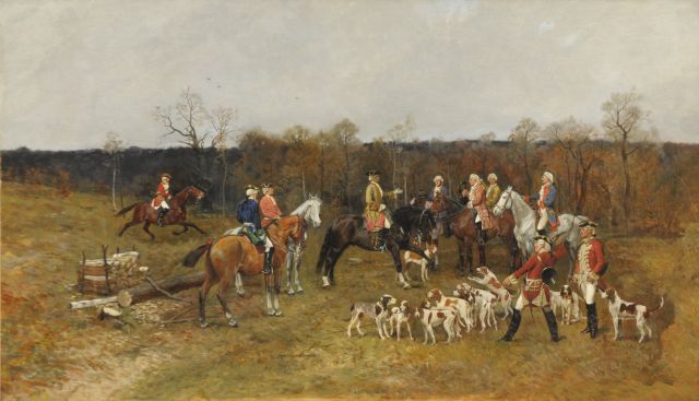 Piotrowski A.  | The hunting party, oil on canvas 55.0 x 92.3 cm, signed l.c.  'A. Piotrowski' and executed '1880 Paris'