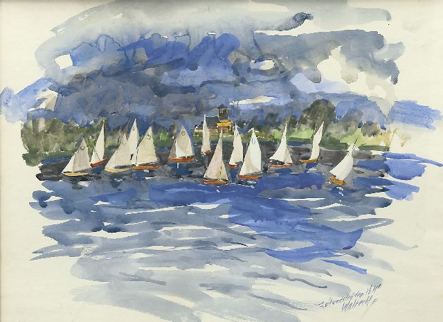 Ben Walrecht | Sailing competition near Zuidlaren, watercolour on paper, 38.5 x 48.4 cm, signed l.r.