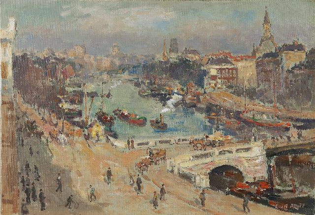Evert Moll | A sunny winter morning in Leuvehaven, Rotterdam, oil on canvas, 30.9 x 44.4 cm, signed l.r.