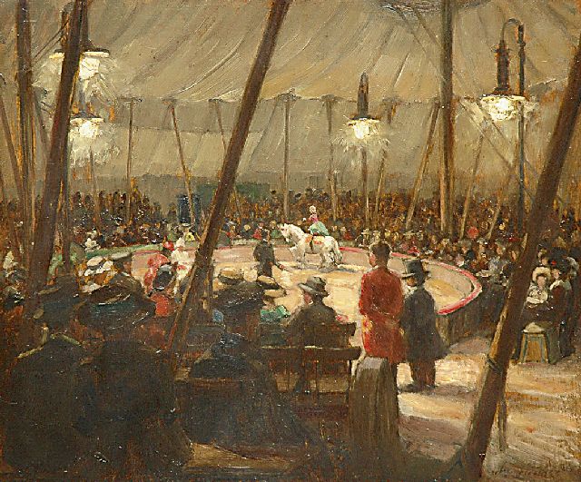 August Böcher | At the circus, oil on panel, 42.6 x 50.0 cm, signed l.r.