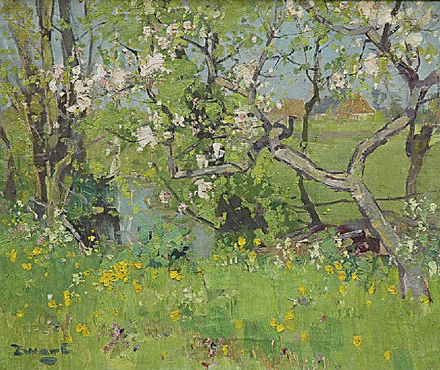 Zwart A.J.  | Blossoming trees, 1945, oil on canvas 50.4 x 60.7 cm, signed l.l.