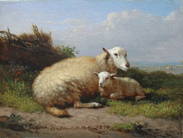 Eugène Verboeckhoven | A sheep with its lamb, oil on panel, 6.9 x 9.2 cm, signed l.c. and painted 1879