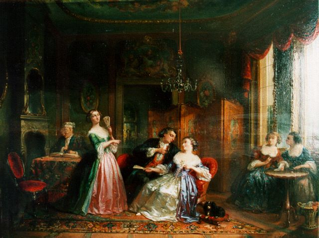 Henricus Engelbertus Reijntjens | The proposal, oil on panel, 37.9 x 51.0 cm, signed l.r. and dated 1839