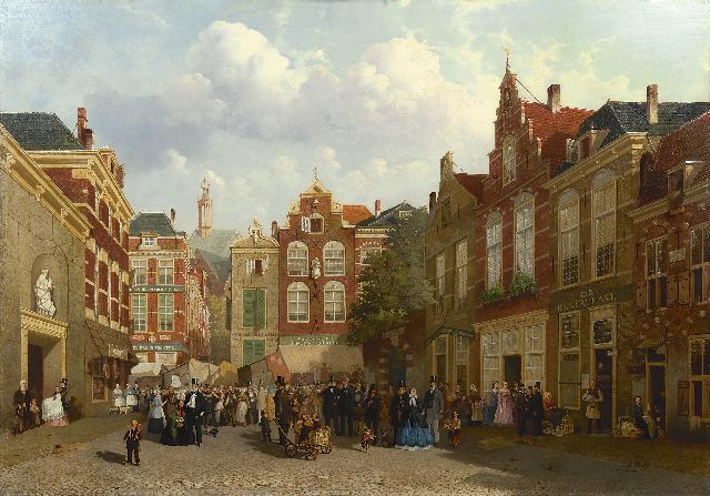 Bles J.  | A fair on the Grote Markt in The Hague with the St. Jacobskerk in the distance, oil on panel 83.1 x 118.0 cm, signed l.r.