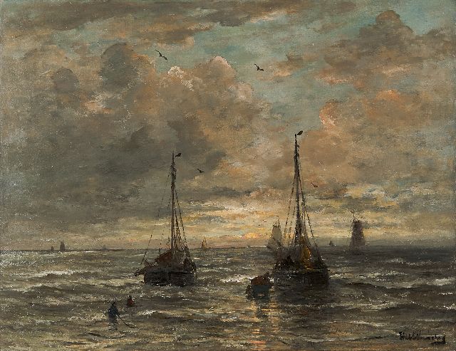 Mesdag H.W.  | Return of the fishing fleet, Scheveningen, oil on canvas 69.0 x 88.2 cm, signed l.r.