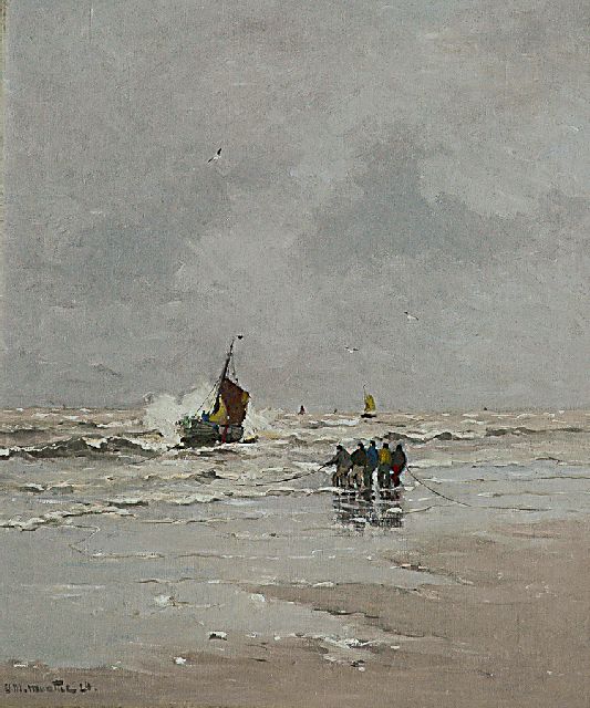 Morgenstjerne Munthe | Fishermen in the surf, oil on canvas, 60.3 x 51.3 cm, signed l.l. and dated '24