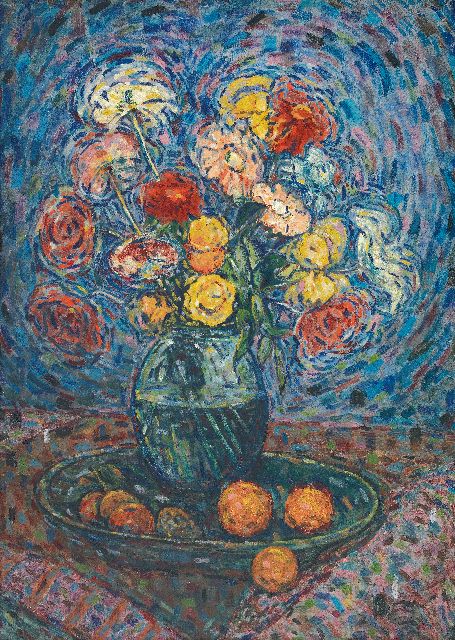 Nico van Rijn | Still life with flowers and fruit, oil on panel, 53.2 x 38.3 cm