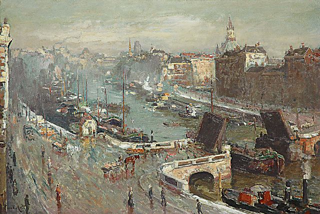 Evert Moll | A sunny December morning; the Leuvehaven in Rotterdam, oil on canvas, 49.9 x 74.3 cm, signed l.l.