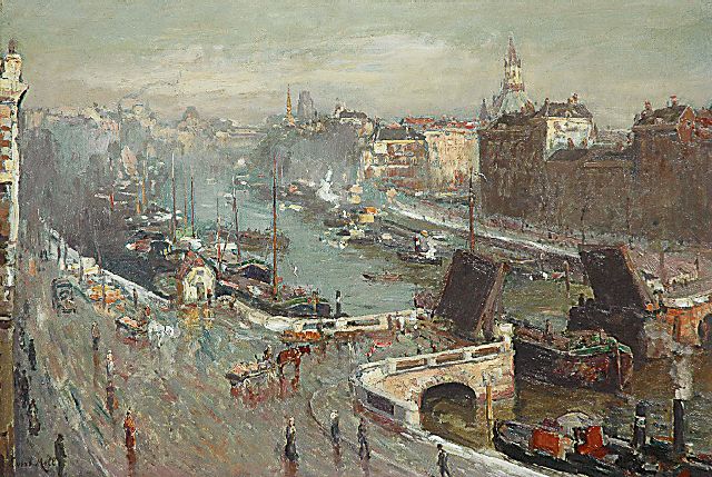 Moll E.  | A sunny December morning; the Leuvehaven in Rotterdam, oil on canvas 49.9 x 74.3 cm, signed l.l.