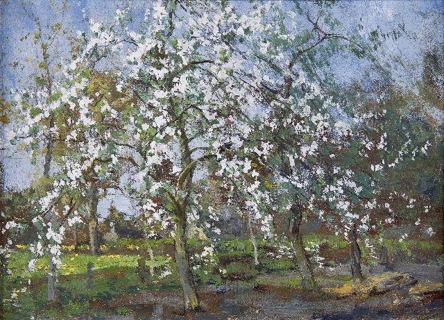 Arnold Marc Gorter | Apple trees in bloom, oil on panel, 26.4 x 36.6 cm, signed verso