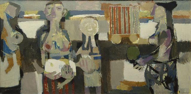 Bitter T.  | Composition with mother and child, oil on canvas 64.9 x 129.8 cm, signed l.r. and on the stretcher and dated on the stretcher '63