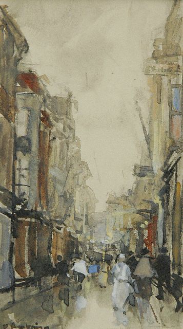 Arntzenius P.F.N.J.  | The Spuistraat, The Hague, pencil and watercolour on paper 14.0 x 8.0 cm, signed l.l. and dated 1919