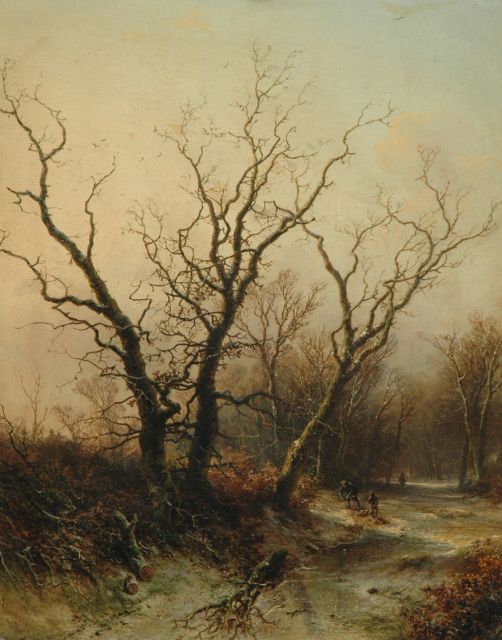 Pieter Kluyver | A winter landscape with wood gatherers, oil on panel, 54.2 x 43.0 cm, signed l.l. and dated '68