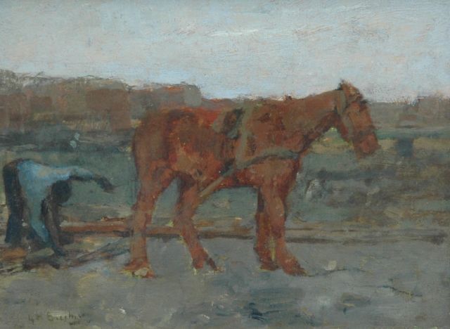 George Hendrik Breitner | Horse with towing line, oil on panel, 14.0 x 18.3 cm, signed l.l.