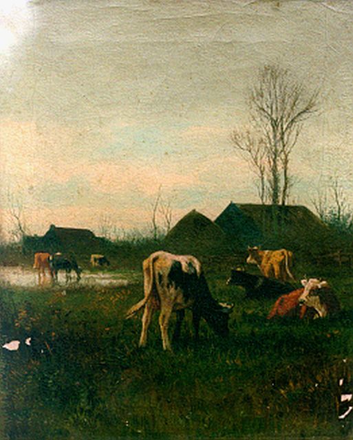 Willem Frederik Hulk | Cows in a meadow, oil on canvas, 30.3 x 25.8 cm