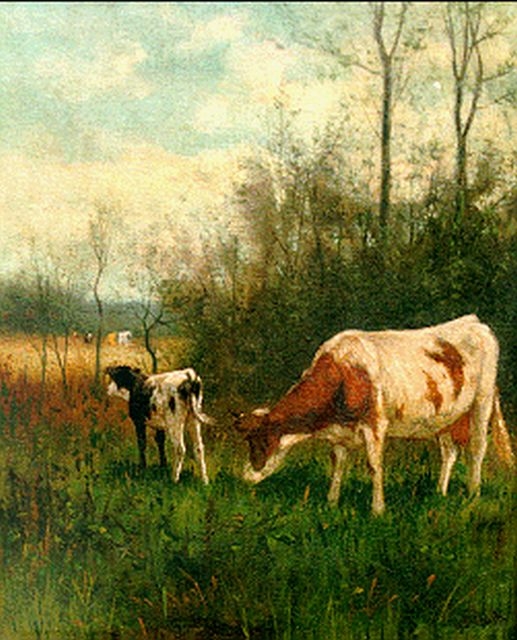 Willem Frederik Hulk | Cows in a meadow, oil on canvas, 30.3 x 25.4 cm