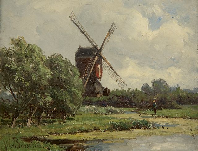 Borselen J.W. van | Windmill on the eastside of the polder 'Stolwijk' (near Gouda), oil on panel 9.0 x 11.8 cm, signed l.l.