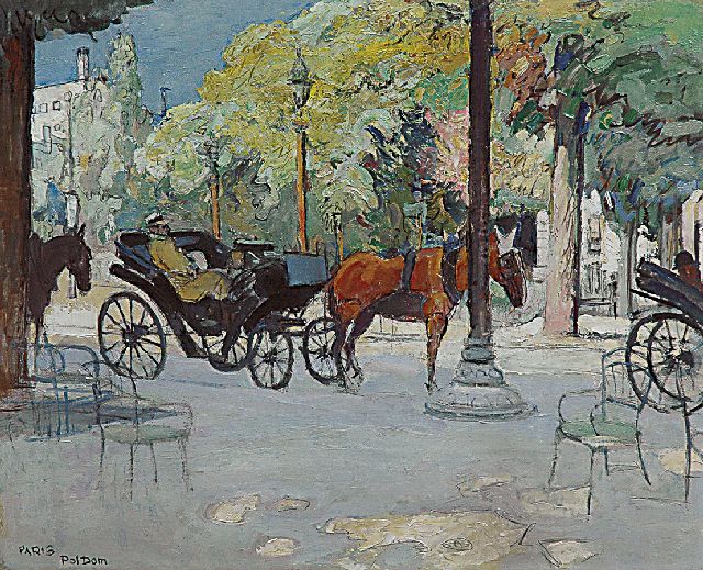 Dom P.L.C.  | Waiting carriages, Paris, oil on board 48.6 x 60.2 cm, signed l.l.