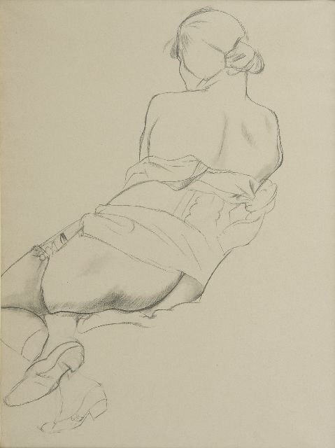 Grosz G.  | Nude, seen from the back, pencil on paper 58.0 x 43.0 cm, r.o. dated with stamp 19 NOV 23