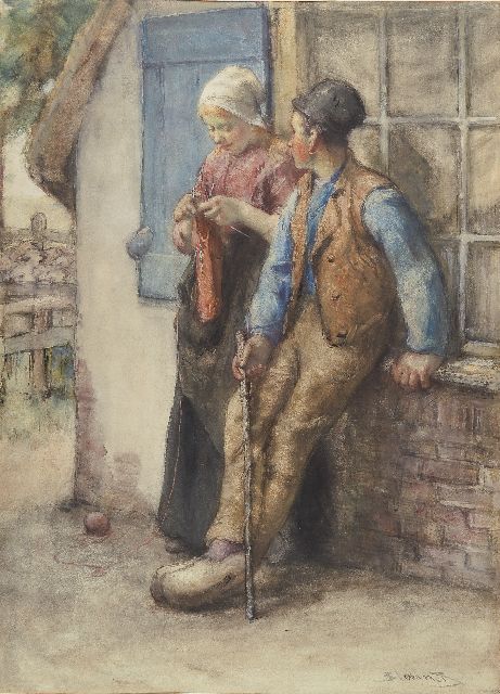 Bernard Blommers | The private chat, watercolour on paper, 71.0 x 51.0 cm, signed l.r.