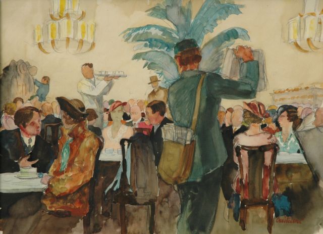 Cristiani M.  | At the coffee house, Frankfurt, pencil and watercolour on paper 36.9 x 49.9 cm, signed l.r.