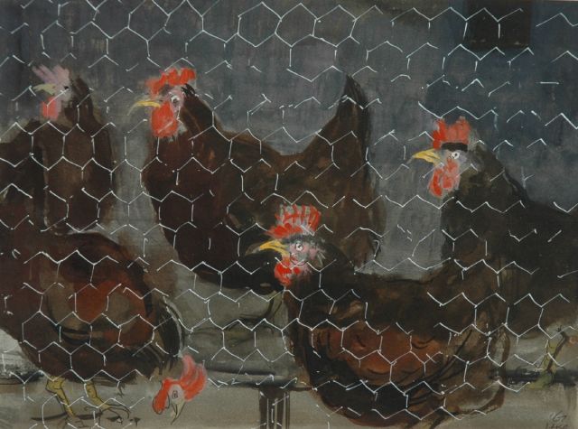 Harm Kamerlingh Onnes | Chickens, watercolour on paper, 18.0 x 23.5 cm, signed l.r. with monogram and dated '61