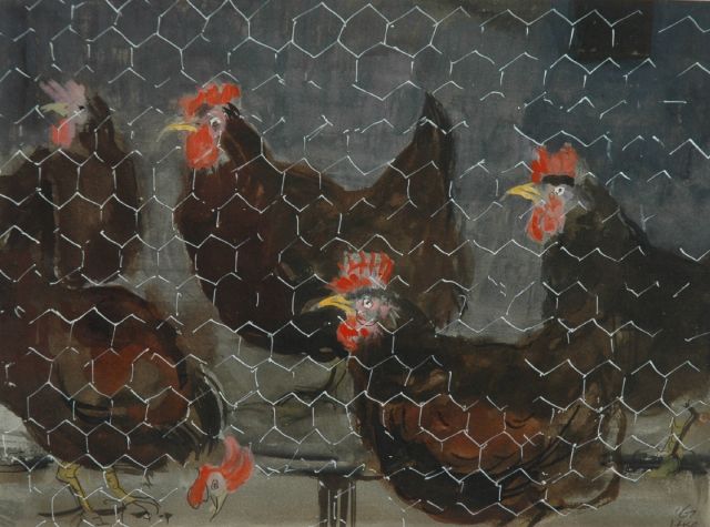 Kamerlingh Onnes H.H.  | Chickens, watercolour on paper 18.0 x 23.5 cm, signed l.r. with monogram and dated '61