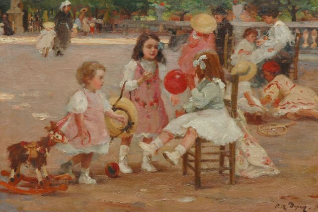 Dupuy P.M.  | Playing children in the Jardin du Luxembourg, Paris, oil on canvas 53.9 x 81.5 cm, signed l.r.