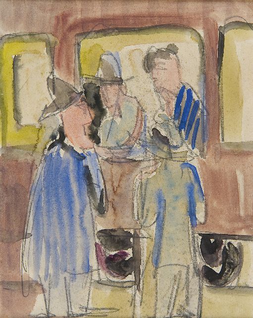 Kirchner E.L.  | A farewell on the station, pencil and watercolour on paper 20.8 x 16.6 cm