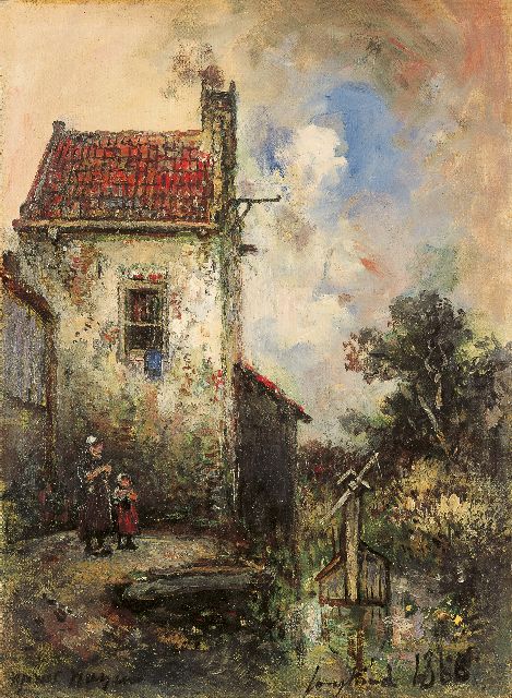 Johan Barthold Jongkind | Two children by a house, oil on canvas, 33.0 x 24.8 cm, signed l.r. and dated 1868