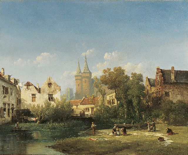 Verveer S.L.  | A town view with the Oostpoort of Delft, oil on panel 38.6 x 47.5 cm, signed l.r. and painted '52