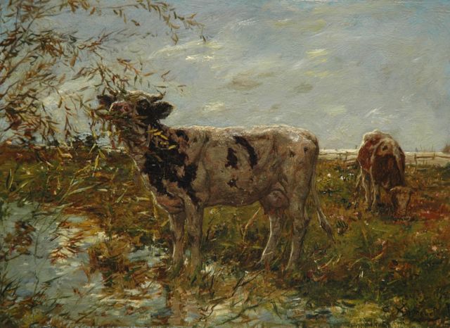 Kees Koppenol | Cows by a ditch, oil on panel, 23.7 x 32.4 cm, signed l.r.
