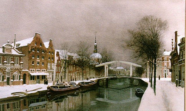 Karel Klinkenberg | A canal in winter, Leiden, watercolour on paper, 34.0 x 52.5 cm, signed l.r.