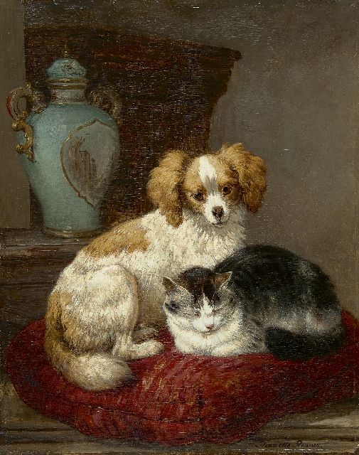 Ronner-Knip H.  | Best friends, oil on panel 45.9 x 36.7 cm, signed l.r.