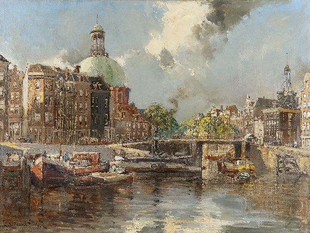 Melcher Tilmes J.H.  | View on the Singel, Amsterdam, with the Ronde Lutherse Kerk, oil on canvas 60.2 x 80.3 cm, signed l.l.