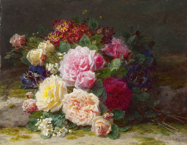 Jean-Baptiste Robie | A bouquet of roses, oil on panel, 41.5 x 53.2 cm, signed l.r.