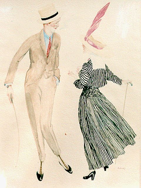 Pol Dom | The flirtation, watercolour on paper, 53.0 x 40.5 cm, signed l.r.