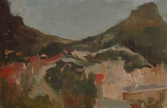 Eduard Frankfort | A mountain landscape, oil on board, 20.5 x 30.5 cm