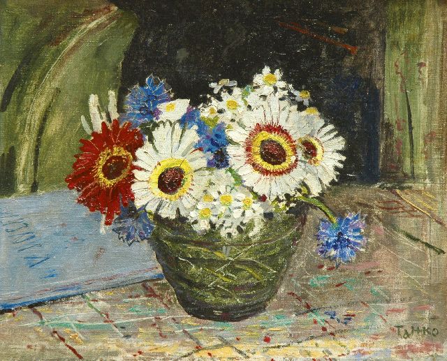 Harm Kamerlingh Onnes | Flowerpiece by Titia, oil on canvas laid down on panel, 26.3 x 31.5 cm, signed l.r. 'T&HKO (Titia and Harm Kamerlingh Onnes)