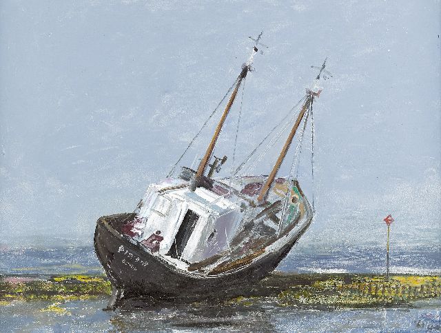 Kamerlingh Onnes H.H.  | A jammed fishingboat, oil on board 30.7 x 40.7 cm, signed l.r. with monogram and dated '61