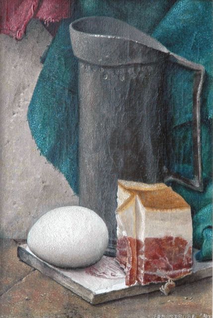 Strube J.H.  | Ham and egg, oil on canvas 25.0 x 17.7 cm, signed l.r. and dated '42